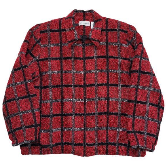 Alfred Dunner Jacket Red and Black Plaid Vintage Zip Fuzzy 18 Cottagecore Preppy - Picture 1 of 12